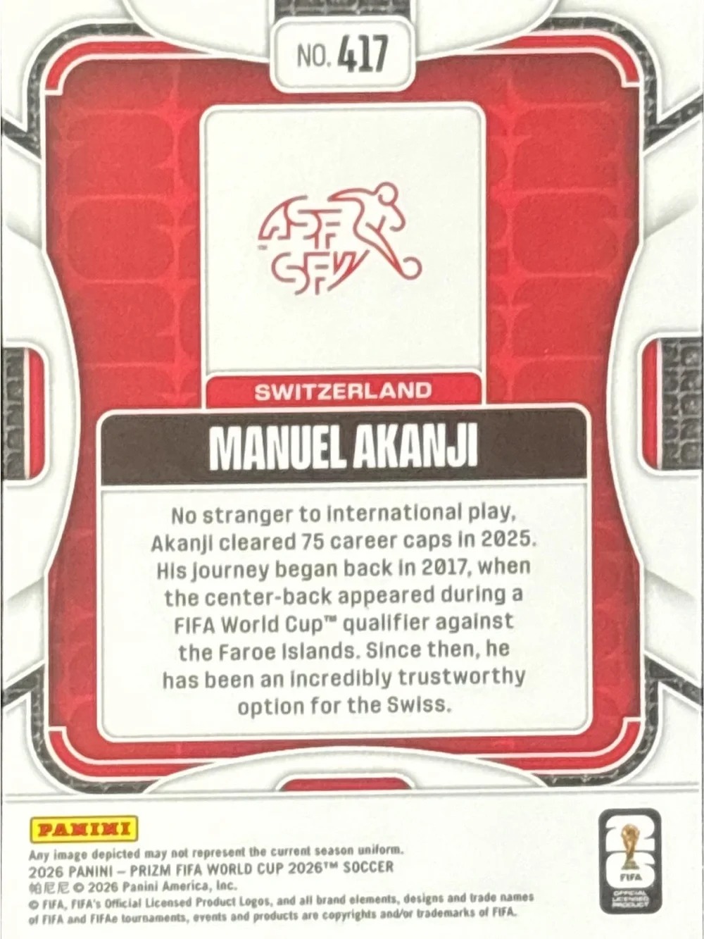 Panini Prizm Manuel Akanji Soccer Card